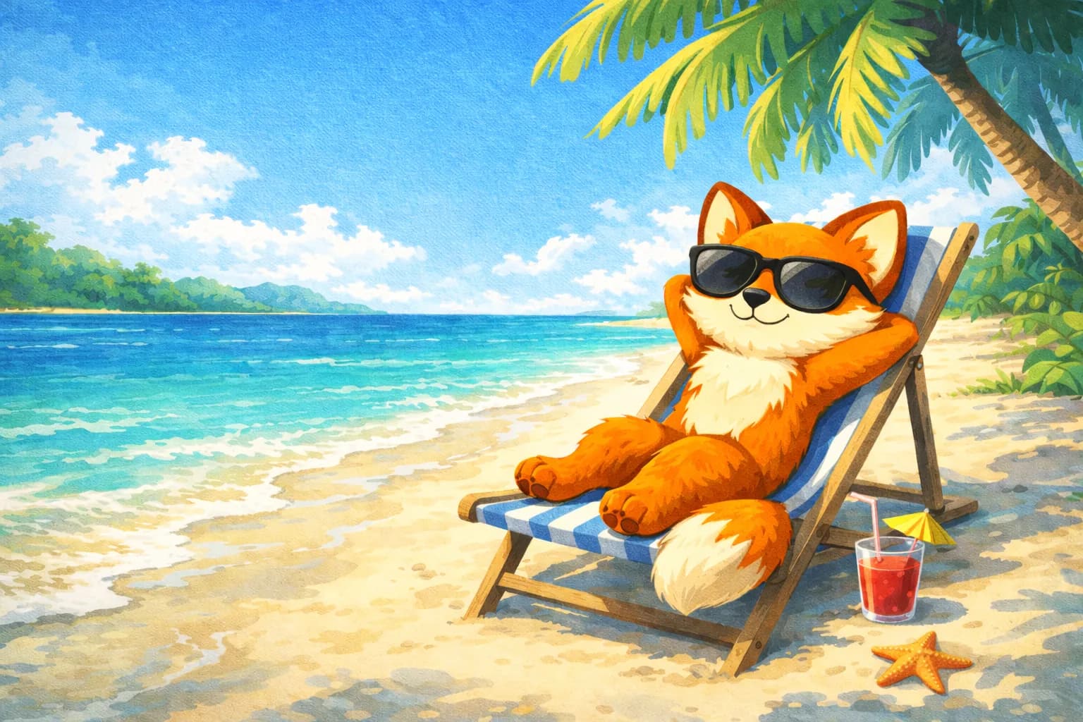 Chronis mascot relaxing on a beach — let AI handle your timesheets